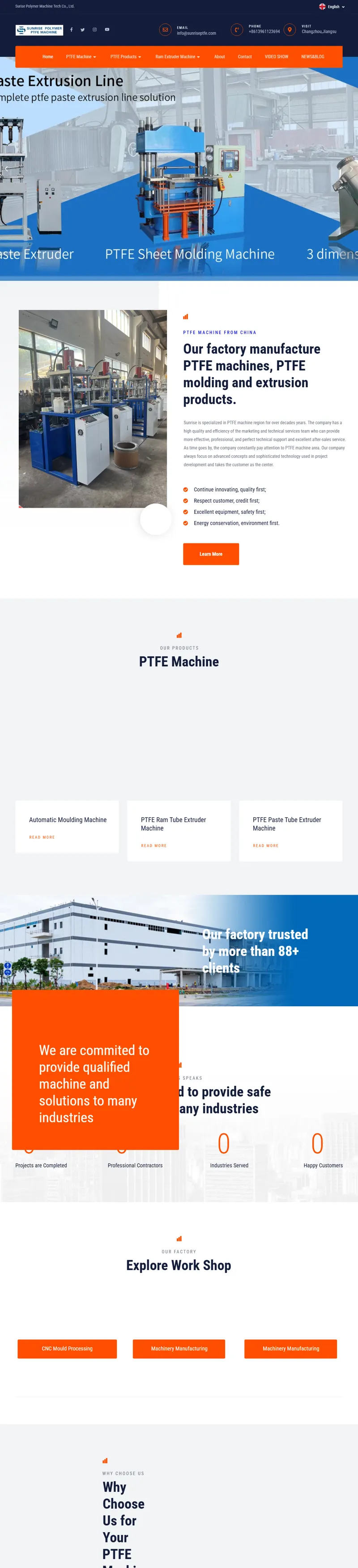 sunriseptfe.com – PTFE MACHINE 网页长截图